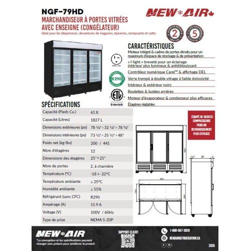New Air Refrigeration NGF-79HD Glass Door Merchandisier with canopy - Ideal for convenience stores, front-of-house, grocery stores, restautants and