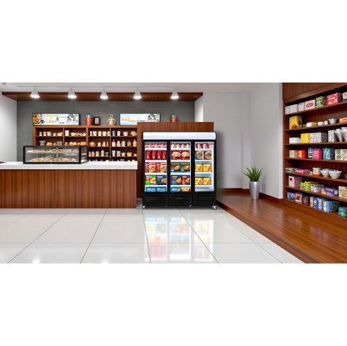 New Air Refrigeration NGF-79HD Glass Door Merchandisier with canopy - Ideal for convenience stores, front-of-house, grocery stores, restautants and