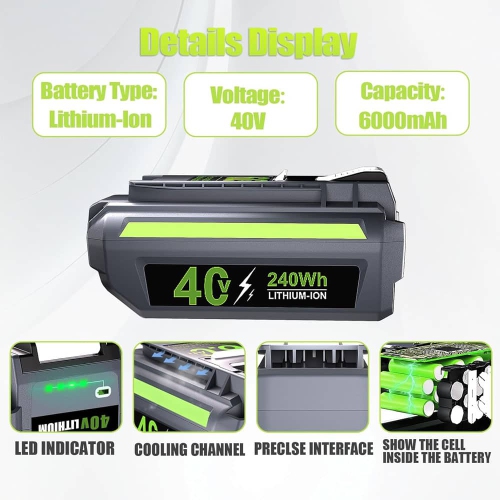 DR. BATTERY 40V 6Ah Ryobi Cordless Power Tools Battery for OP4015 OP4026 OP40201 OP40261 OP4030 OP40301 OP4040 OP40401 OP4050 OP4050A OP40501 OP40601