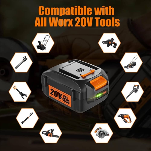 D R Batterie pour outils électriques sans fil Worx de 6&nbsp;Ah 20&nbsp;V pour WA3520 WA3525 WG151s WG155s WG251s WG255s WG540s WG545s WG890 WG891