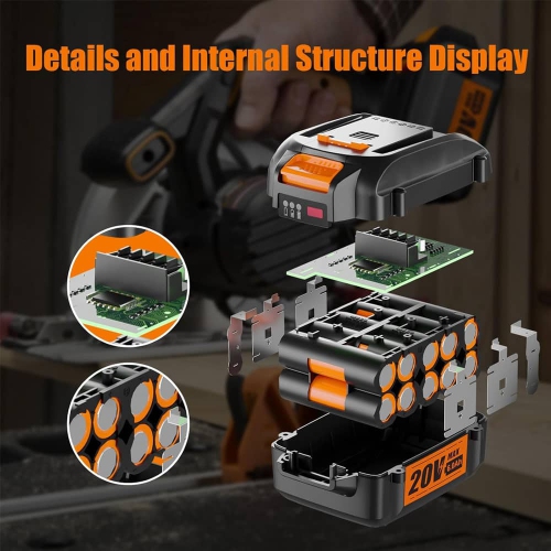 D R Batterie pour outils électriques sans fil Worx de 6&nbsp;Ah 20&nbsp;V pour WA3520 WA3525 WG151s WG155s WG251s WG255s WG540s WG545s WG890 WG891