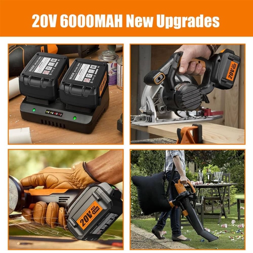 D R Batterie pour outils électriques sans fil Worx de 6&nbsp;Ah 20&nbsp;V pour WA3520 WA3525 WG151s WG155s WG251s WG255s WG540s WG545s WG890 WG891