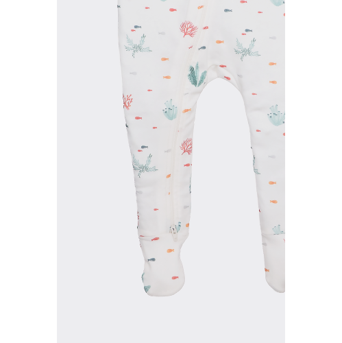 The Elk Baby Premium Organic Cotton Whale/ Stripe Sleep and Grow Zippy