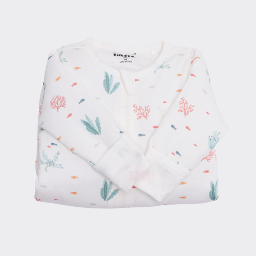 The Elk Baby Premium Organic Cotton Whale/ Stripe Sleep and Grow Zippy