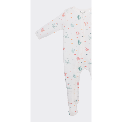 The Elk Baby Premium Organic Cotton Whale/ Stripe Sleep and Grow Zippy