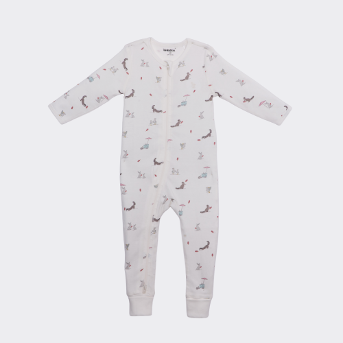 THE ELK BABY  Premium Organic Cotton Racoon Play And Grow Rib Foot Zippy