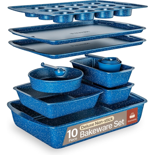 BAKKEN- SWISS  Marble 10-Piece Bakeware Set – Nonstick Carbon Steel Pans, Stackable & Dishwasher Safe, Pfoa/pfos/ptfe Free, Oven Safe to 450°F