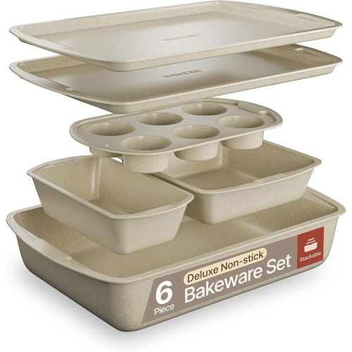 BAKKEN- SWISS  Bakken Swiss - Bakeware Set – 6 Piece – Stackable, Deluxe, Non-Stick Baking Pans for Professional And Home Cooking – Carbon Steel