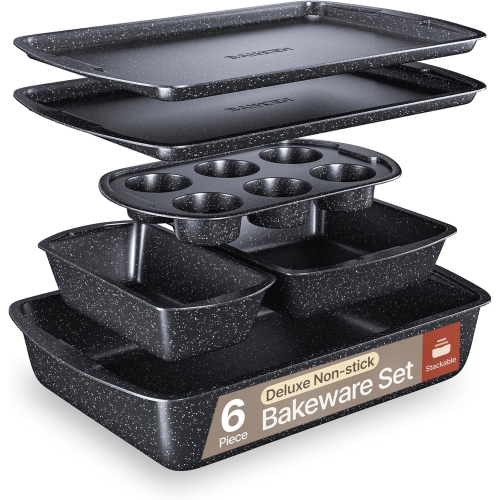 BAKKEN- SWISS  Bakken Swiss - Bakeware Set – 6 Piece – Stackable, Deluxe, Non-Stick Baking Pans for Professional And Home Cooking – Carbon Steel