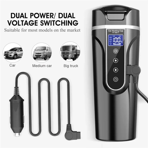 Bouilloire électrique de voyage pour l'auto, bouilloire portative, grand écran, chauffe-eau pour l'auto à réglage multi-température, tasse chauffante