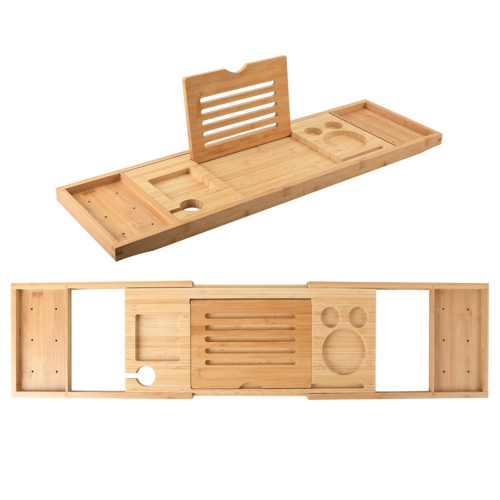 Bathtub Caddy Tray Bamboo Spa Bathtub Caddy Organizer Tablets Holder Book WinesReading Rack Nonslip Bottom Extendable Sides