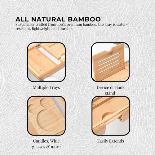 Bathtub Caddy Tray Bamboo Spa Bathtub Caddy Organizer Tablets Holder Book WinesReading Rack Nonslip Bottom Extendable Sides