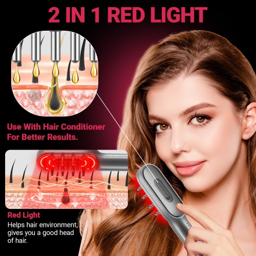 Peigne de croissance des cheveux - Red Light Therapy Electric Massage Peb Anti-Hair Loss Head Massage Brush pour Femme et Homme Soin du cuir chevelu