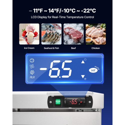 VEVOR 72" W Commercial Freezer, 17.7 Cu.Ft Worktop Freezers Undercounter with LED Auto Lighting and Lockable Door, 3 Doors Food Prep Worktable,