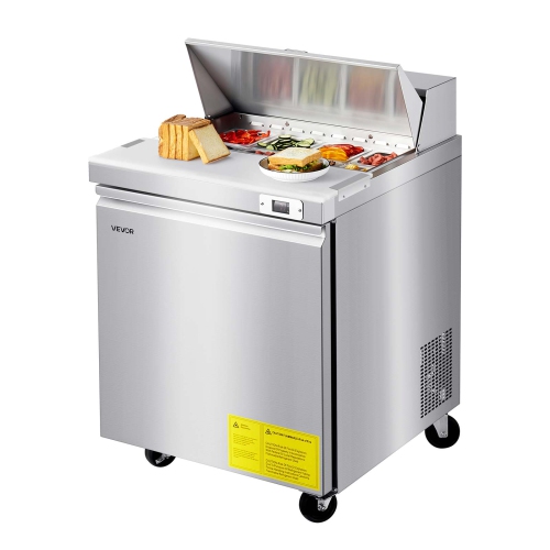 VEVOR  28" W Commercial Refrigerator, 7.1Cu.ft Sandwich Prep Refrigerated Table, Mega Top Food Prep Fridge w 8 Pans And Cutting Board, Stainless