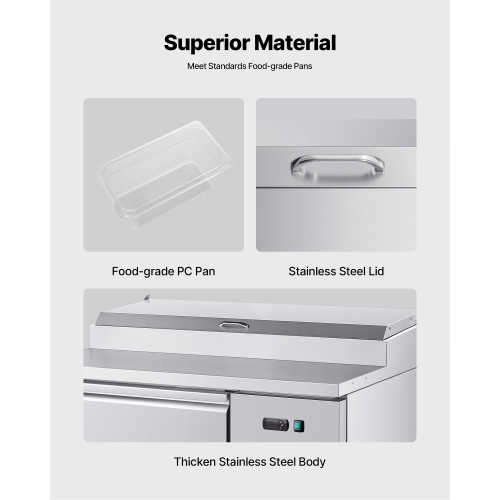 VEVOR 44" W Commercial Refrigerator,Pizza Prep Refrigerated Table, 20" Ultra Wide Countertop Food Prep Worktable, 11 Cu.Ft Single Door Salad Prep