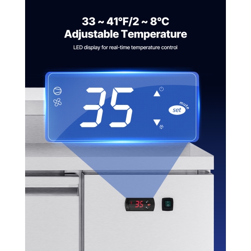 VEVOR 44" W Commercial Refrigerator,Pizza Prep Refrigerated Table, 20" Ultra Wide Countertop Food Prep Worktable, 11 Cu.Ft Single Door Salad Prep