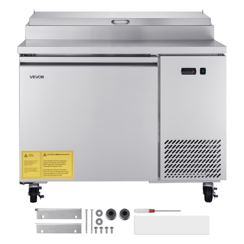 VEVOR 44" W Commercial Refrigerator,Pizza Prep Refrigerated Table, 20" Ultra Wide Countertop Food Prep Worktable, 11 Cu.Ft Single Door Salad Prep