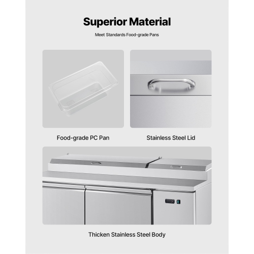 VEVOR 67"W Commercial Refrigerator, Pizza Prep Refrigerated Table,20" Ultra Wide Countertop Food Prep Worktable, 20.3 Cu.Ft Single Door Salad Prep