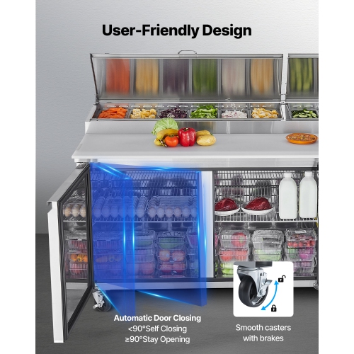 VEVOR 67"W Commercial Refrigerator, Pizza Prep Refrigerated Table,20" Ultra Wide Countertop Food Prep Worktable, 20.3 Cu.Ft Single Door Salad Prep