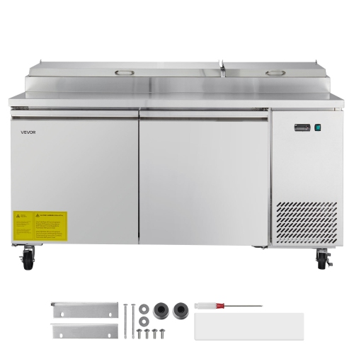 VEVOR 67"W Commercial Refrigerator, Pizza Prep Refrigerated Table,20" Ultra Wide Countertop Food Prep Worktable, 20.3 Cu.Ft Single Door Salad Prep