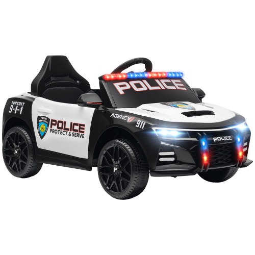 Qaba Kids Electric Ride on Police Car, 12V Battery Powered Electric Car for Kids with Remote Control, Sirens, Flashing Lights, Music, Horn, Shock