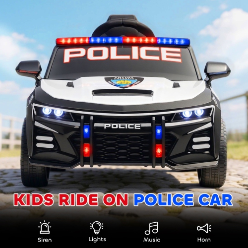 Qaba Kids Electric Ride on Police Car, 12V Battery Powered Electric Car for Kids with Remote Control, Sirens, Flashing Lights, Music, Horn, Shock