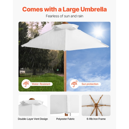 VEVOR 3-in-1 Kids Picnic Table with Umbrella,&nbsp;Sand & Water Table, Outdoor&nbsp;Wooden&nbsp;Table&nbsp;and&nbsp;Bench&nbsp;Set with