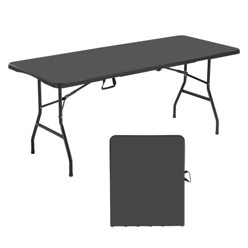 VEVOR  6 Ft Folding Table, Heavy Duty Portable Fold-In-Half Utility Table, Indoor Outdoor Plastic Rectangle Table \w Built In Handle, for Party