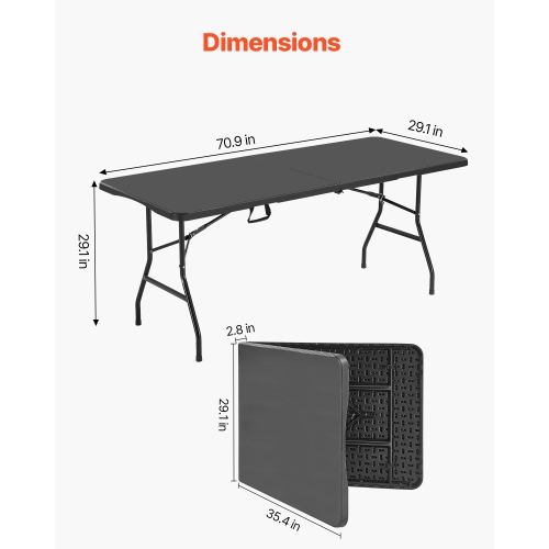 VEVOR 6 Ft Folding Table,Heavy Duty Portable Fold-in-Half Utility Table, Indoor Outdoor Plastic Rectangle Table with Built in Handle, for Party,