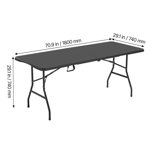 VEVOR 6 Ft Folding Table,Heavy Duty Portable Fold-in-Half Utility Table, Indoor Outdoor Plastic Rectangle Table with Built in Handle, for Party,