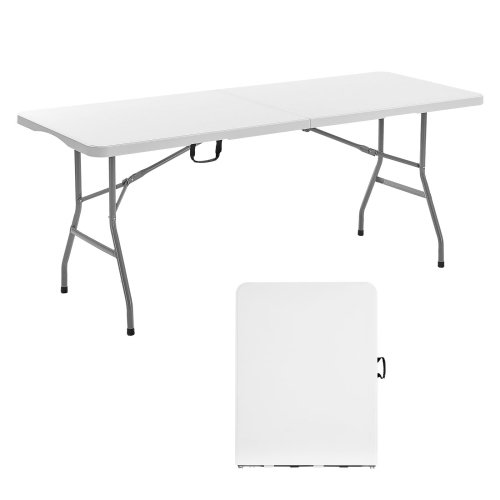 VEVOR 6 Ft Folding Table,Heavy Duty Portable Fold-in-Half Utility Table, Indoor Outdoor Plastic Rectangle Table with Built in Handle, for Party,