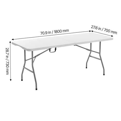 VEVOR 6 Ft Folding Table,Heavy Duty Portable Fold-in-Half Utility Table, Indoor Outdoor Plastic Rectangle Table with Built in Handle, for Party,
