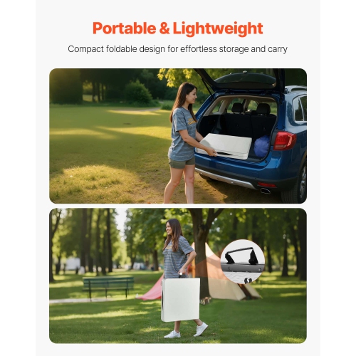 VEVOR 4 Ft Folding Table,Heavy Duty Portable Fold-in-Half Utility Table, Indoor Outdoor Plastic Rectangle Table with Adjustable Height and Built in