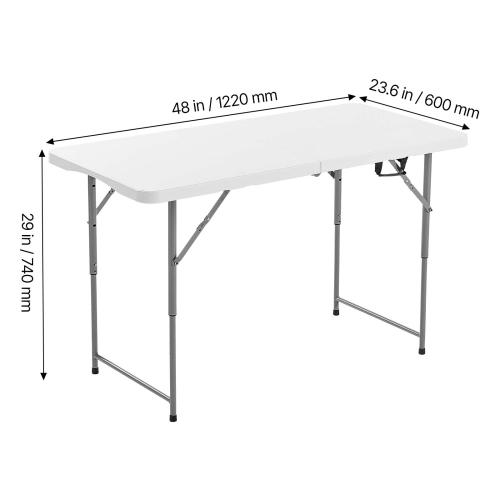 VEVOR 4 Ft Folding Table,Heavy Duty Portable Fold-in-Half Utility Table, Indoor Outdoor Plastic Rectangle Table with Adjustable Height and Built in