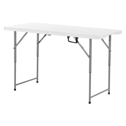 VEVOR 4 Ft Folding Table,Heavy Duty Portable Fold-in-Half Utility Table, Indoor Outdoor Plastic Rectangle Table with Adjustable Height and Built in