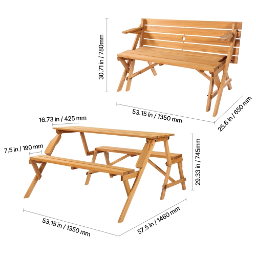 &nbsp;&nbsp;&nbsp;&nbsp;Table de pique-nique transformable 2-en-1 VEVOR,&nbsp;&nbsp;&nbsp;&nbsp;&nbsp;&nbsp;ensemble table et banc en