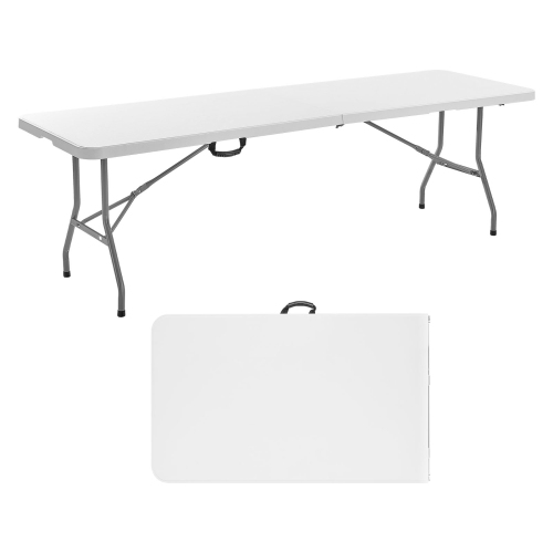 VEVOR 8 Ft Folding Table, Heavy Duty Portable Fold-in-Half Utility Table, Indoor Outdoor Plastic Rectangle Table with Built in Handle, for Party,
