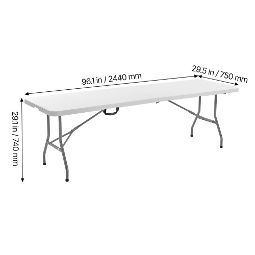 VEVOR 8 Ft Folding Table, Heavy Duty Portable Fold-in-Half Utility Table, Indoor Outdoor Plastic Rectangle Table with Built in Handle, for Party,