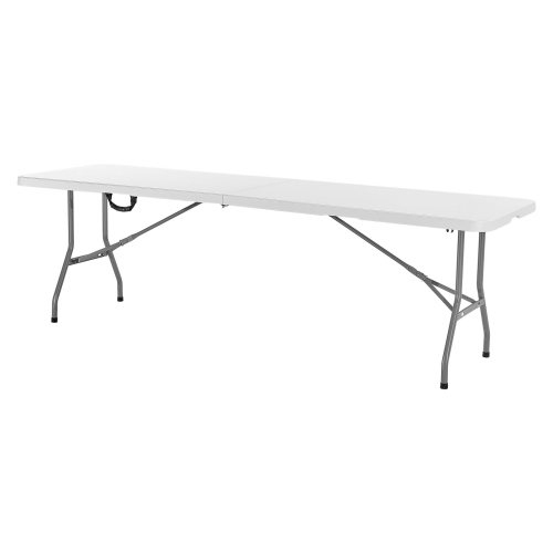 VEVOR 8 Ft Folding Table, Heavy Duty Portable Fold-in-Half Utility Table, Indoor Outdoor Plastic Rectangle Table with Built in Handle, for Party,