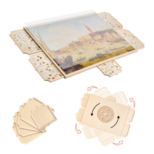 VEVOR  2000 Piece Rotating Puzzle Board \w 5 Drawers And Cover, 40X29 In Portable Wooden Table, Jigsaw Puzzle Accessories for Adults, Puzzles