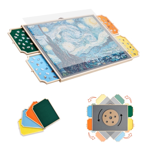 VEVOR  1500 Piece Rotating Puzzle Board \w 4 Colorful Felt Drawers And Cover, 34X25 In Portable Wooden Table, Adjustable 2-Tilting-Angle Jigsaw