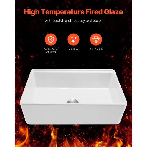 VEVOR 32.5x20 inch Farmhouse Sink, White Sink Workstation, Fireclay Undermount Basins, Apron Front Single Bowl Basin with Multiple Accessories, Large