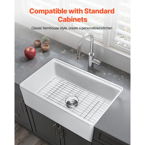 VEVOR 32.5x20 inch Farmhouse Sink, White Sink Workstation, Fireclay Undermount Basins, Apron Front Single Bowl Basin with Multiple Accessories, Large