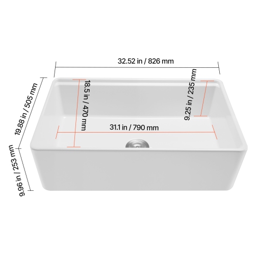 VEVOR 32.5x20 inch Farmhouse Sink, White Sink Workstation, Fireclay Undermount Basins, Apron Front Single Bowl Basin with Multiple Accessories, Large