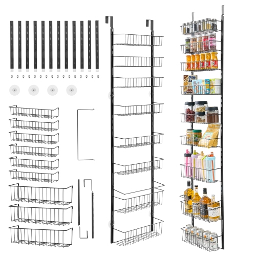 VEVOR 9-Tier Over the Door Pantry Organizer, Pantry Organization and Storage, Heavy-Duty Steel Hanging Spice Rack, Adjustable Wall Seasoning Shelves,