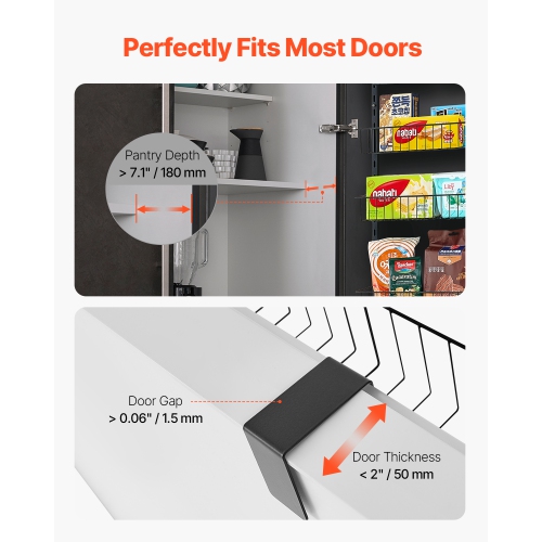 VEVOR 9-Tier Over the Door Pantry Organizer, Pantry Organization and Storage, Heavy-Duty Steel Hanging Spice Rack, Adjustable Wall Seasoning Shelves,