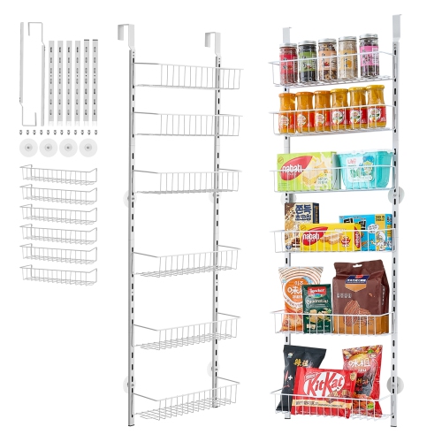 VEVOR 6-Tier Over the Door Pantry Organizer, Pantry Organization and Storage, Heavy-Duty Steel Hanging Spice Rack, Adjustable Wall Seasoning Shelves,
