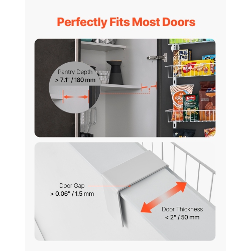VEVOR 6-Tier Over the Door Pantry Organizer, Pantry Organization and Storage, Heavy-Duty Steel Hanging Spice Rack, Adjustable Wall Seasoning Shelves,