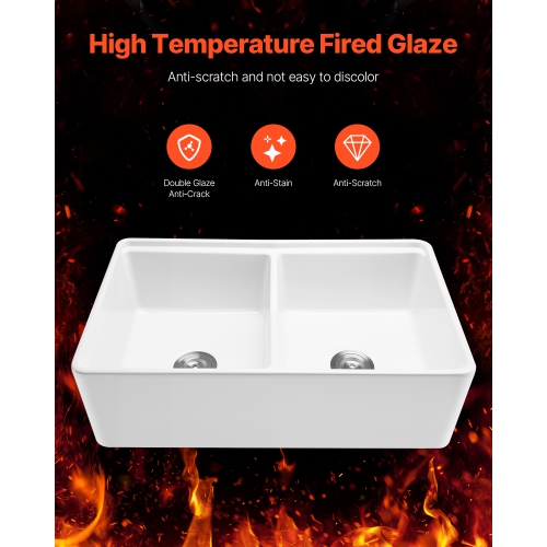 VEVOR 33x20 inch Farmhouse Sink,White Sink Workstation,Fireclay Undermount Basins, Apron Front Double Bowl Basin with Multiple Accessories,Large